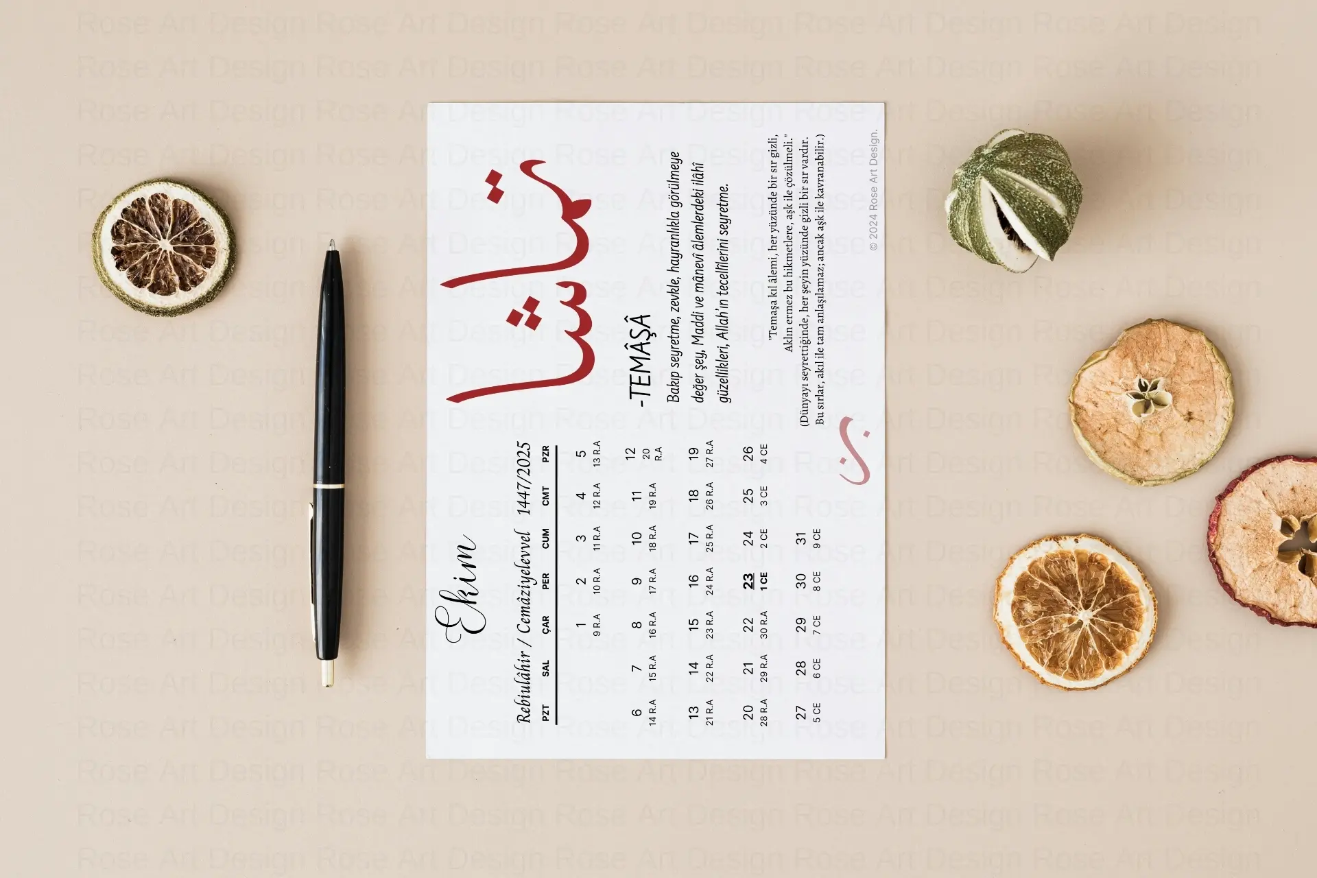 2025 yılı Miladi ve Hicri takvim, zarif ay ve gün detayları