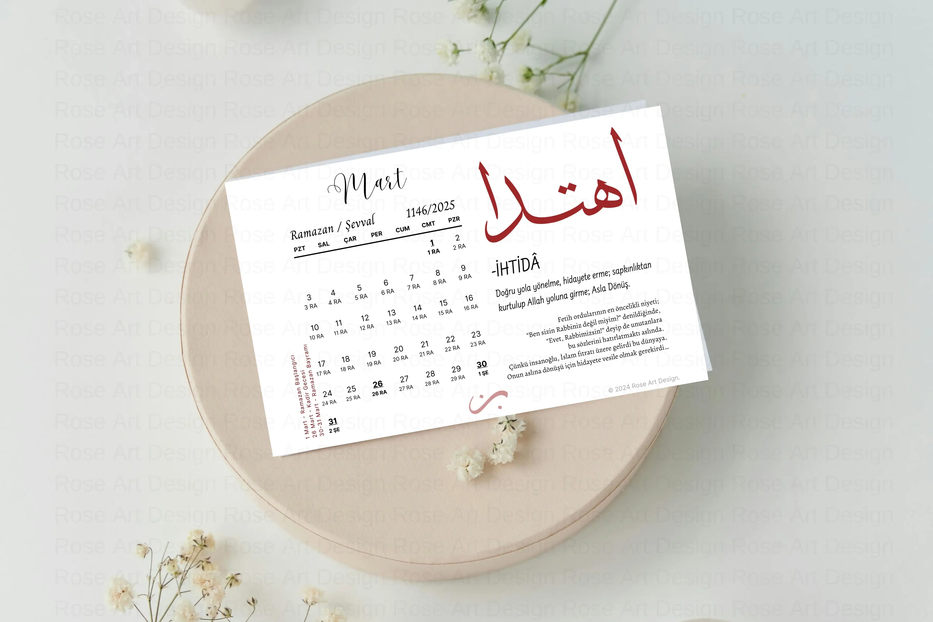 Hicri ve Miladi tarihleri birleştiren özel tasarım masa takvimi