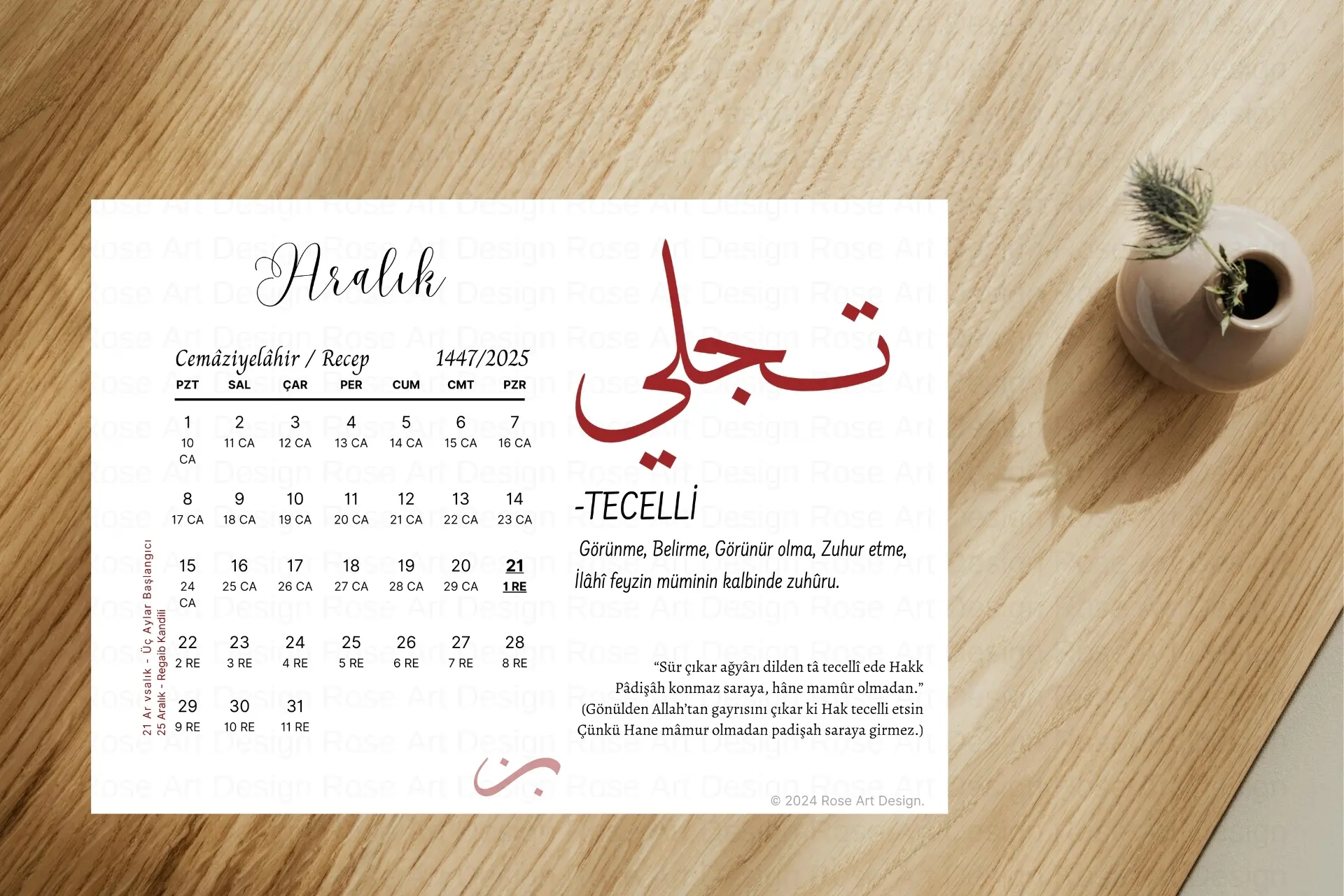 Her ay için anlamlı kelime ve tanımlar içeren özel tasarım takvim